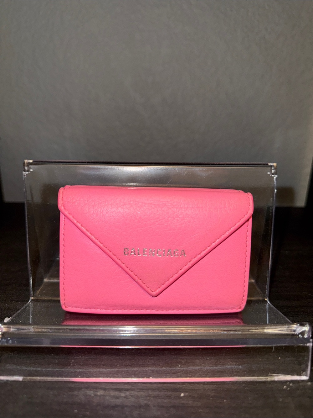 NWOT RARE BALENCIAGA HOT PINK PAPIER LAMBSKIN MINI TRIFOLD WALLET